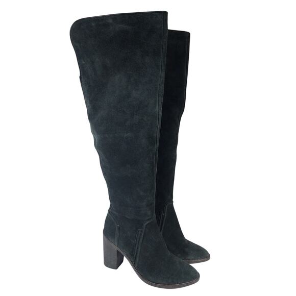 VINCE CAMUTO! GRAY/ BLACK GENUINE LEATHER OVER THE KNEE CHUNKY BOOTS! SZ 12M - Picture 11 of 13